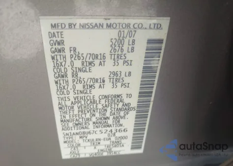 2007 Nissan Xterra S from USA, damaged, VIN 5N1AN08U67C524366